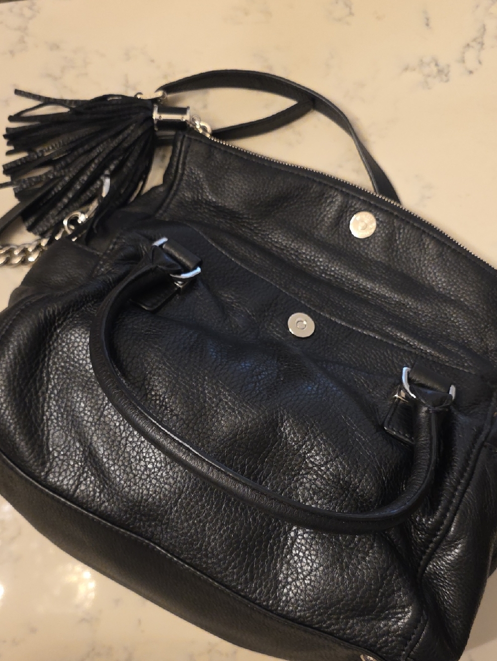 Michael Kors Black Satchel with Silver Chain Accents